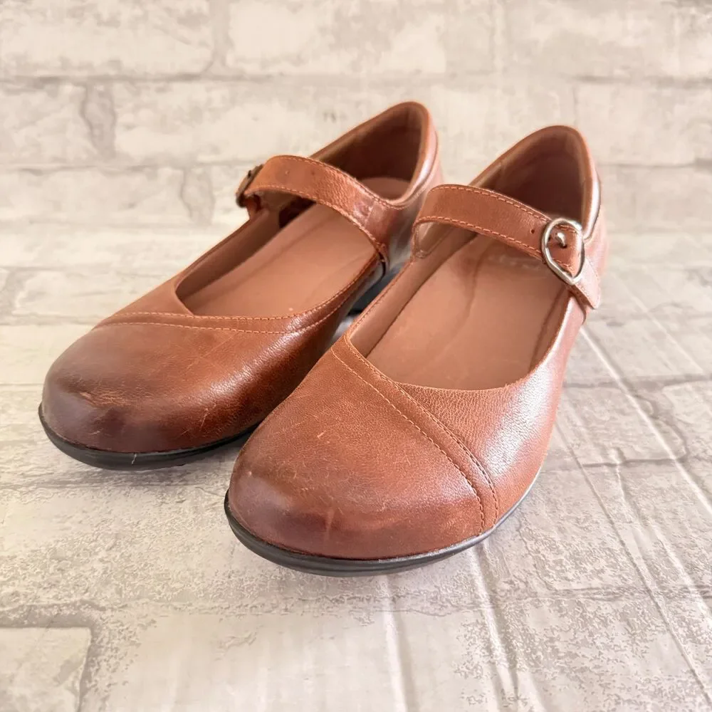Dansko Fawna Mary Jane Chestnut Burnished Calf Leather Strappy Shoes 39 (8.5-9)